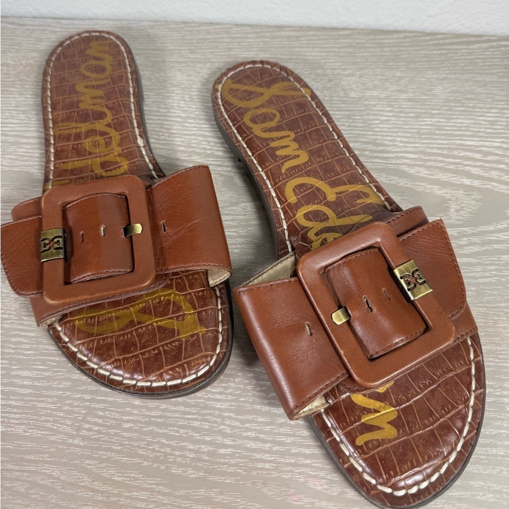 Sam Edelman Gabriela 2 Slide Sandals, Brown Leather, Women's 8.5